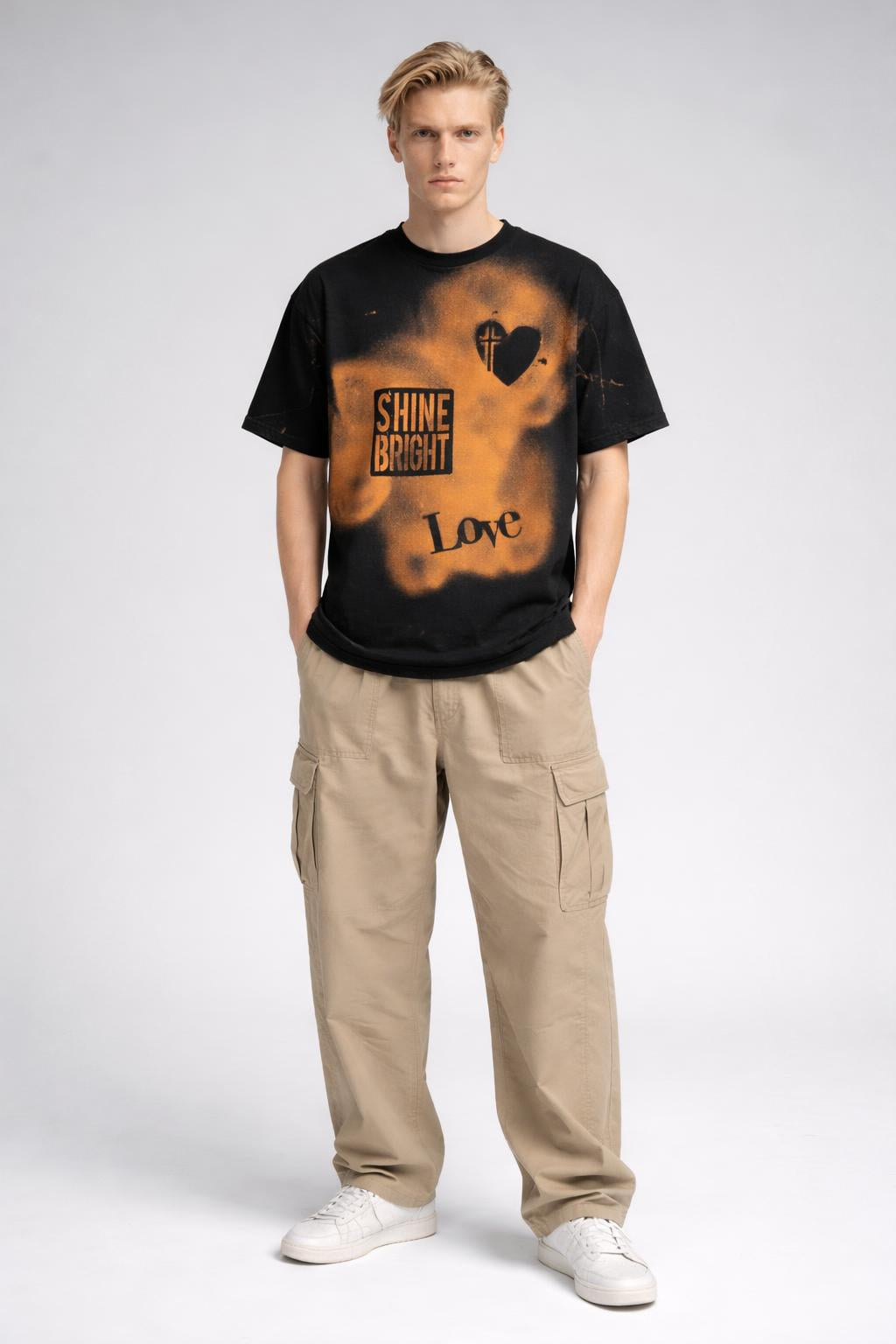 Full body view of the model wearing Redeemed Radiance Tee