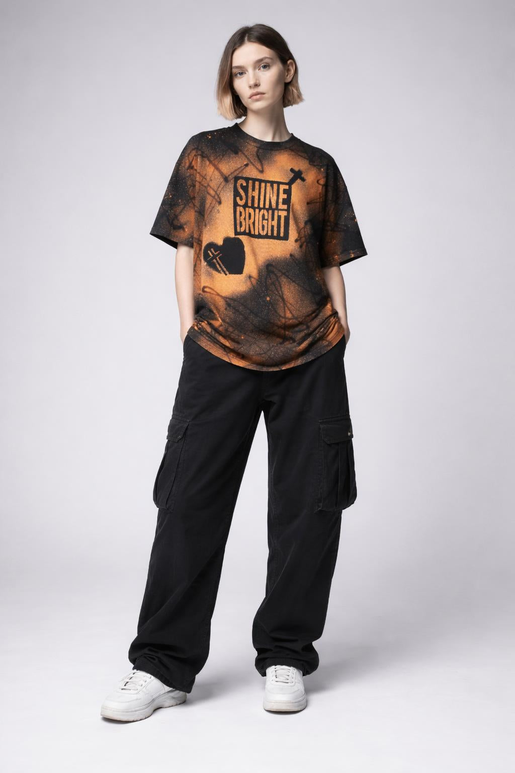 Full body view of the model wearing Redeemed Radiance Tee